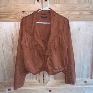 Shein brown faux soft suede fringed shacket jacket size L